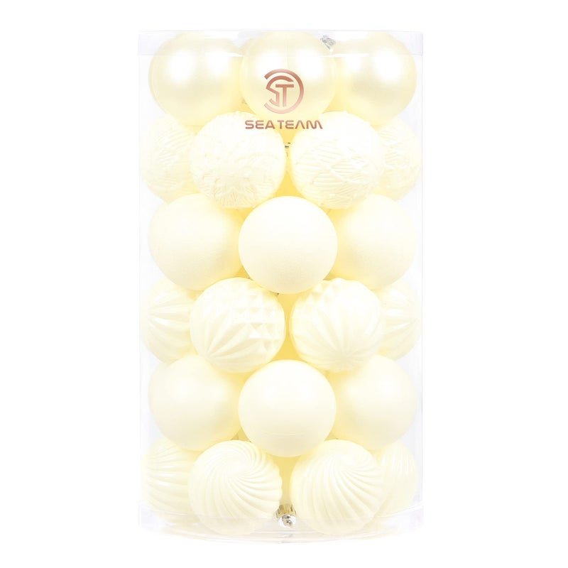 Sea Team 41-Pack Christmas Ball Ornaments with Strings, 60mm/2.36-Inch Medium Size Baubles, Shatterproof Plastic Christmas Bulbs, Hanging Decorations for Xmas Tree, Holiday, Wedding, Party, Cream - Image 1